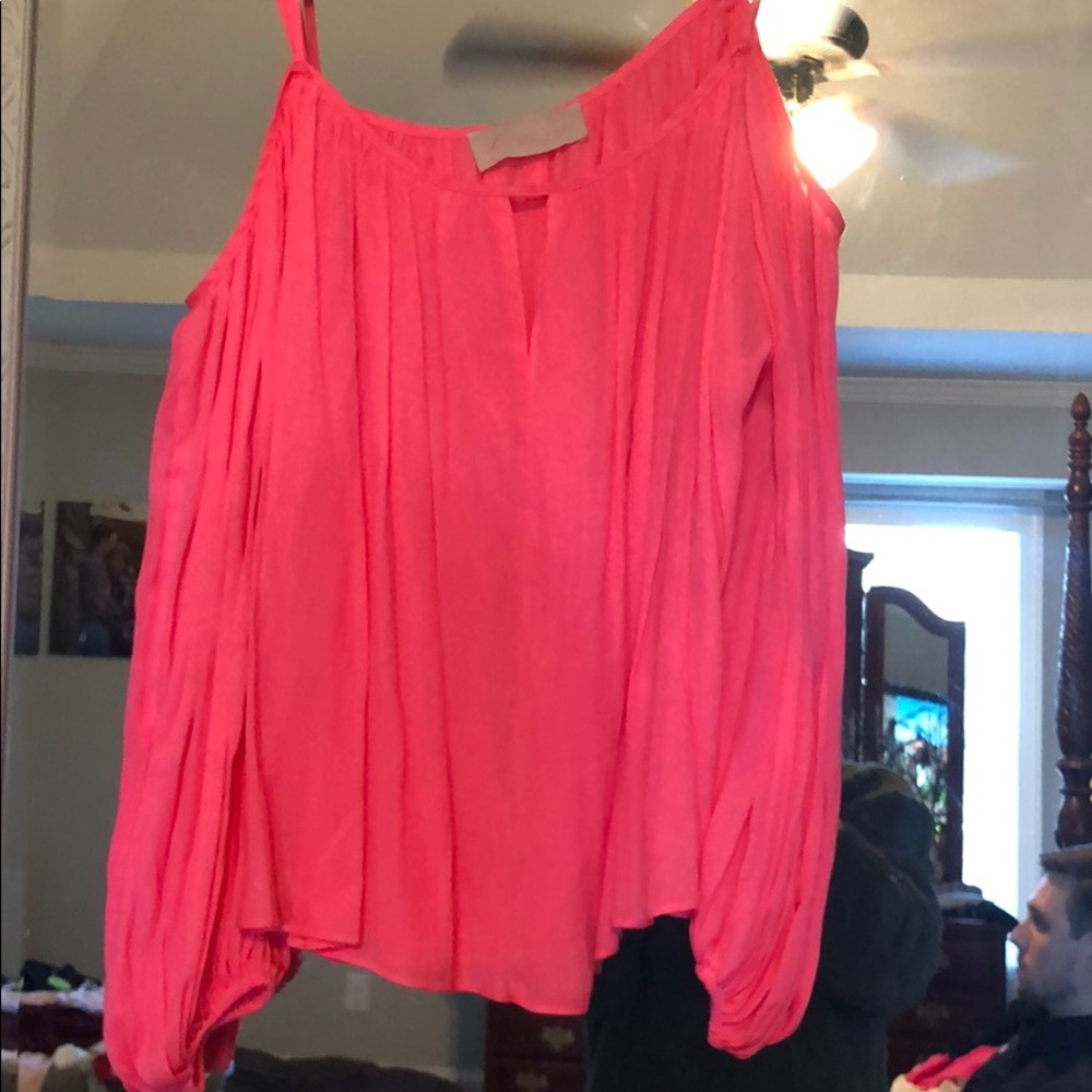 Love Same Pink Cold Shoulder Silk Top